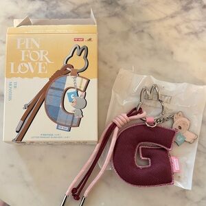 Labubu Pin for love Keychain with Letter G Pendant